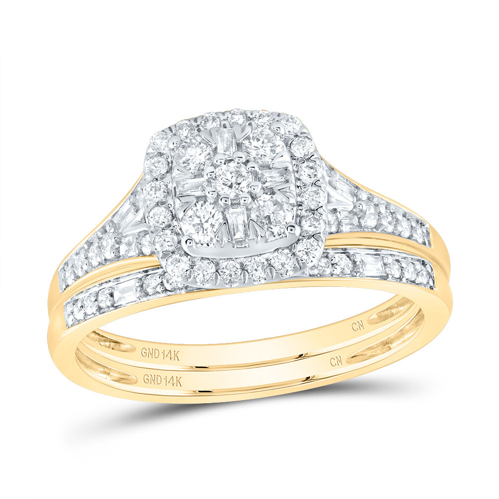 14kt Yellow Gold 1/2 Cttw Natural Diamond Cushion Single Halo Wedding Engagement Anniversary Bridal Set, Women Size: 5-9