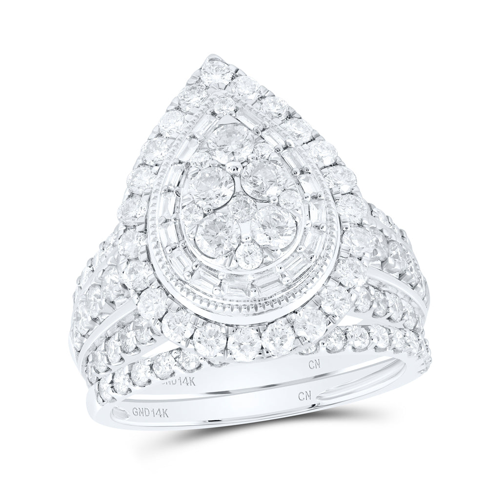 14kt White Gold 2 1/3 Cttw Natural Diamond Pear Single Halo Wedding Engagement Anniversary Bridal Set, Women Size: 5-9