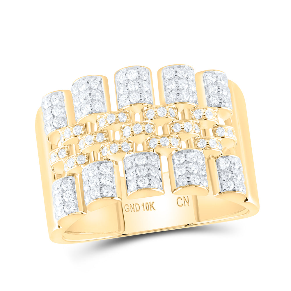 10kt Yellow Gold 7/8 Cttw Natural Diamond Mens Ring, Men Size: 8-12