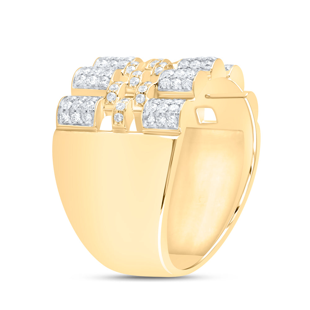10kt Yellow Gold 7/8 Cttw Natural Diamond Mens Ring, Men Size: 8-12