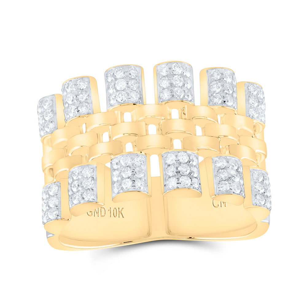 10kt Yellow Gold 3/4 Cttw Natural Diamond Mens Ring, Men Size: 8-12