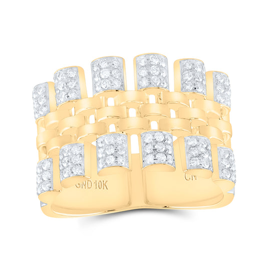 10kt Yellow Gold 3/4 Cttw Natural Diamond Mens Ring, Men Size: 8-12