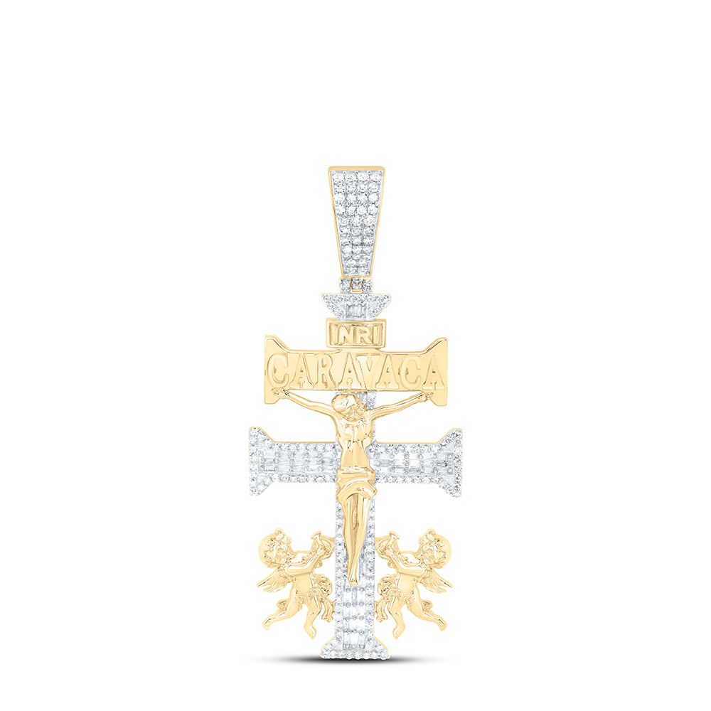 10kt Yellow Gold 1 1/4 Cttw Natural Diamond La Cruz De Caravaca Plata Cross Mens Charm