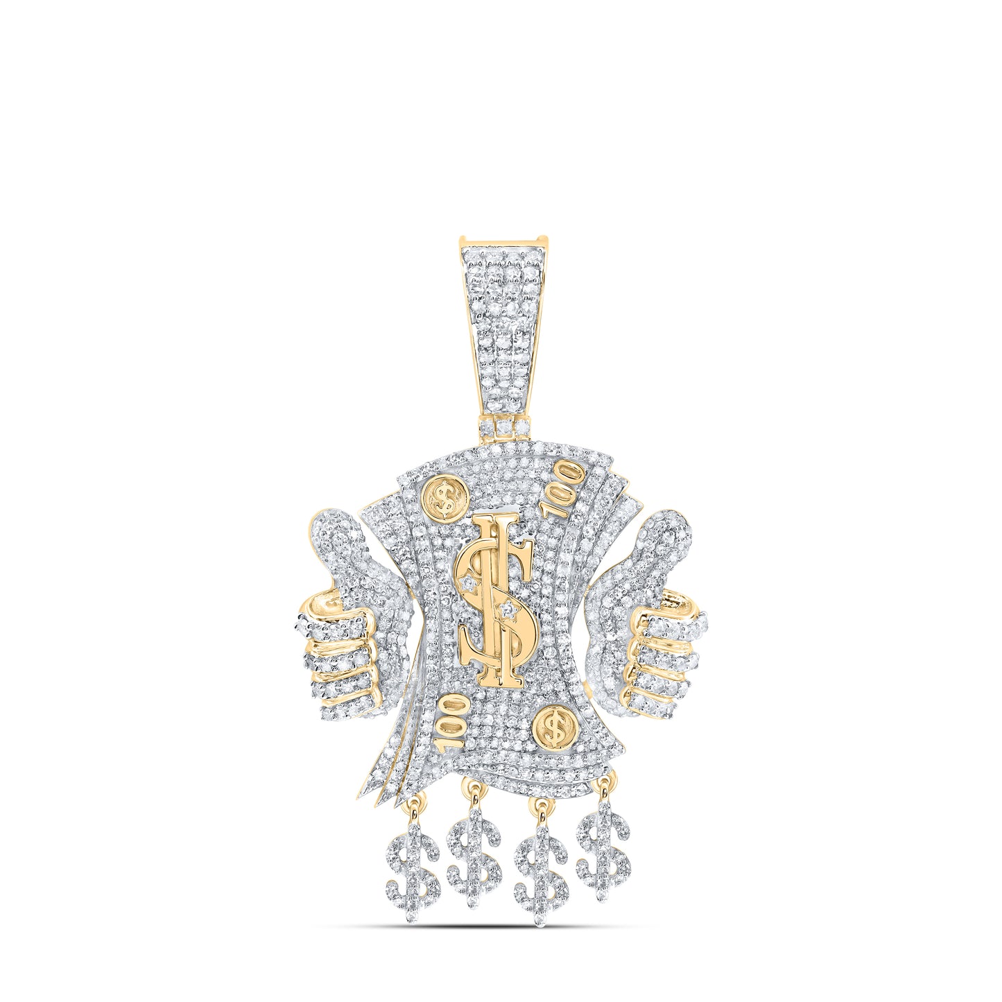 10kt Yellow Gold 2 Cttw Natural Diamond Money Hand Mens Charm