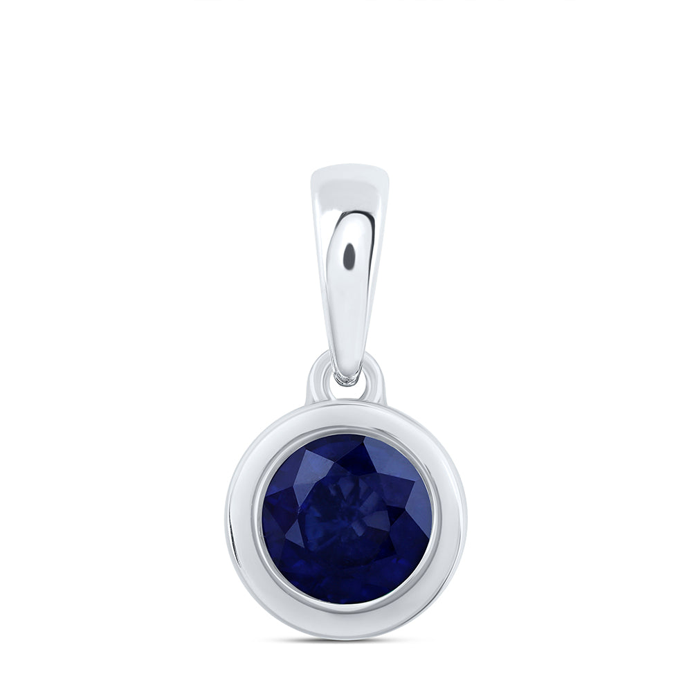 10kt White Gold 5 mm 0.57 cttw Diamond Blue Sapphire Round Natural Gem Round Pendant