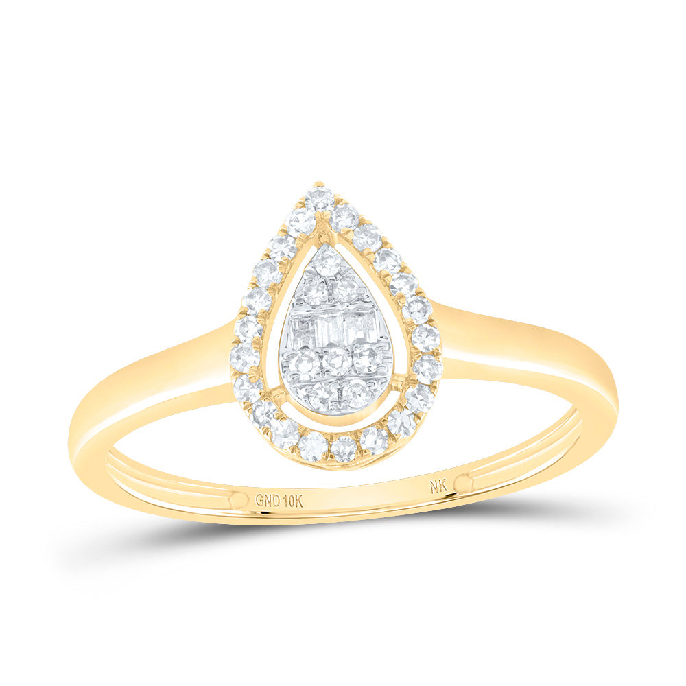 10kt Yellow Gold 1/6 Cttw Natural Diamond Fashion Pear Wedding Engagement Anniversary Ring, Women Size: 5-9