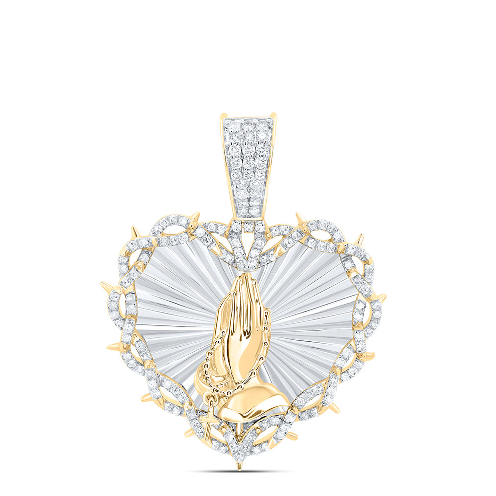 10kt Yellow Gold 3/4 Cttw Natural Diamond Praying Hand Heart Mens Charm