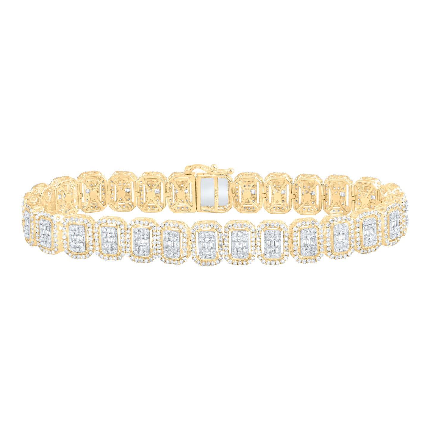 10K Yellow Gold 5 7/8Ctw Natural Diamond Fashion Emerald Bracelet ( 8.5 Inch )