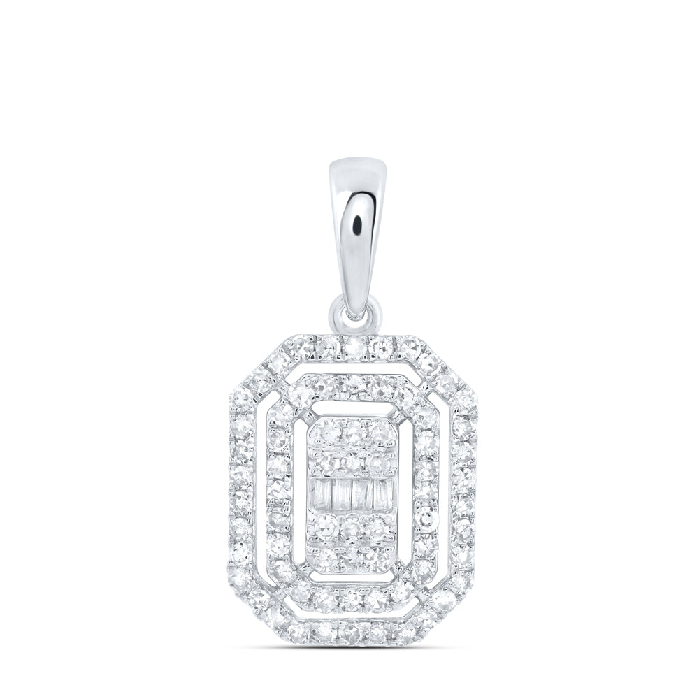 10kt White Gold 3/8 Cttw Natural Diamond Fashion Emerald Pendant