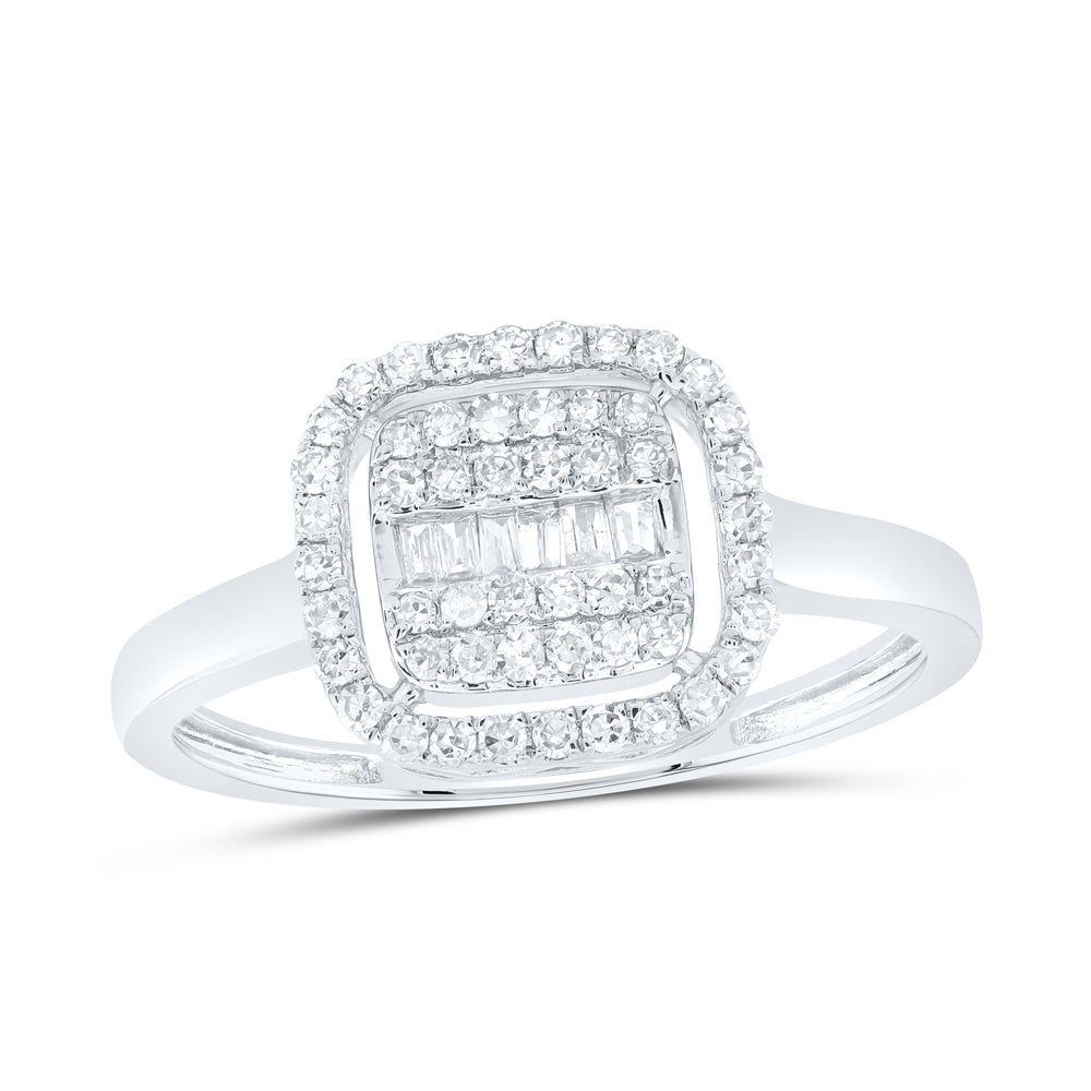 10kt White Gold 1/3 Cttw Natural Diamond Fashion Cushion Wedding Engagement Anniversary Ring, Women Size: 5-9