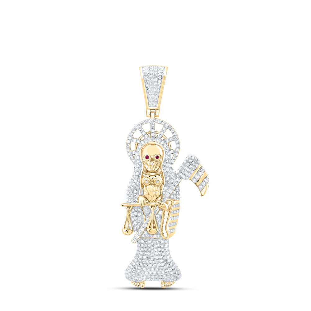 10kt Yellow Gold 2 1/2- Cttw Natural Diamond Santa Muerte Mens Charm