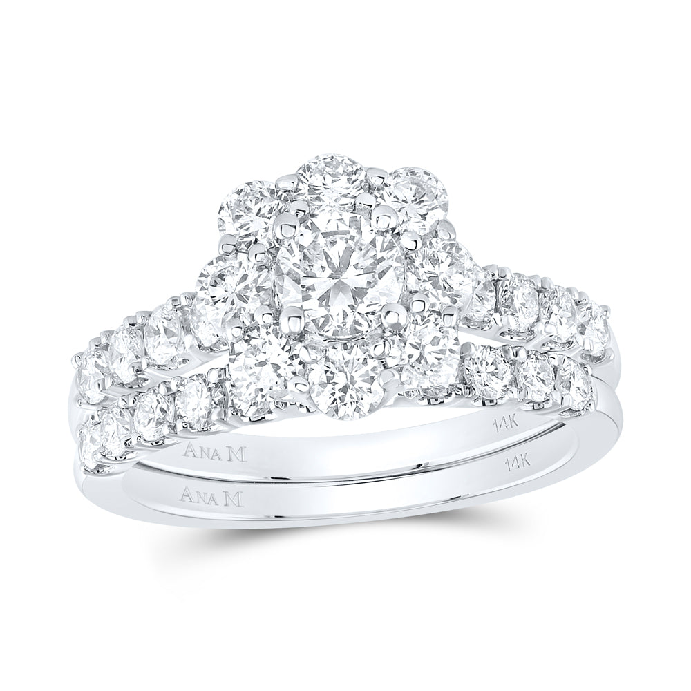 14K Yellow Gold 2Ctw Natural Diamond Ana M 1/2Ct-Crd Flower Bridal Set