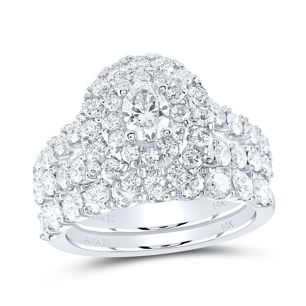 14kt White Gold 2 3/4 Cttw Natural Diamond Ana M 3/8 Cttw Oval Double Halo Wedding Engagement Anniversary Bridal Set, Women Size: 5-9