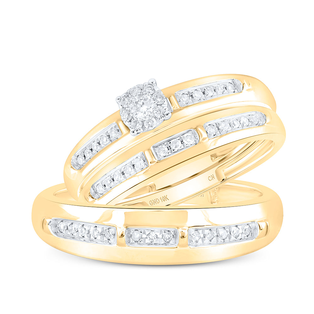 10k Yellow White Gold His & Hers 1/4 Cttw Natural Diamond Fashion Bridal Wedding Ring Band Set , Women Size: 5-9, Men Size: 8-12