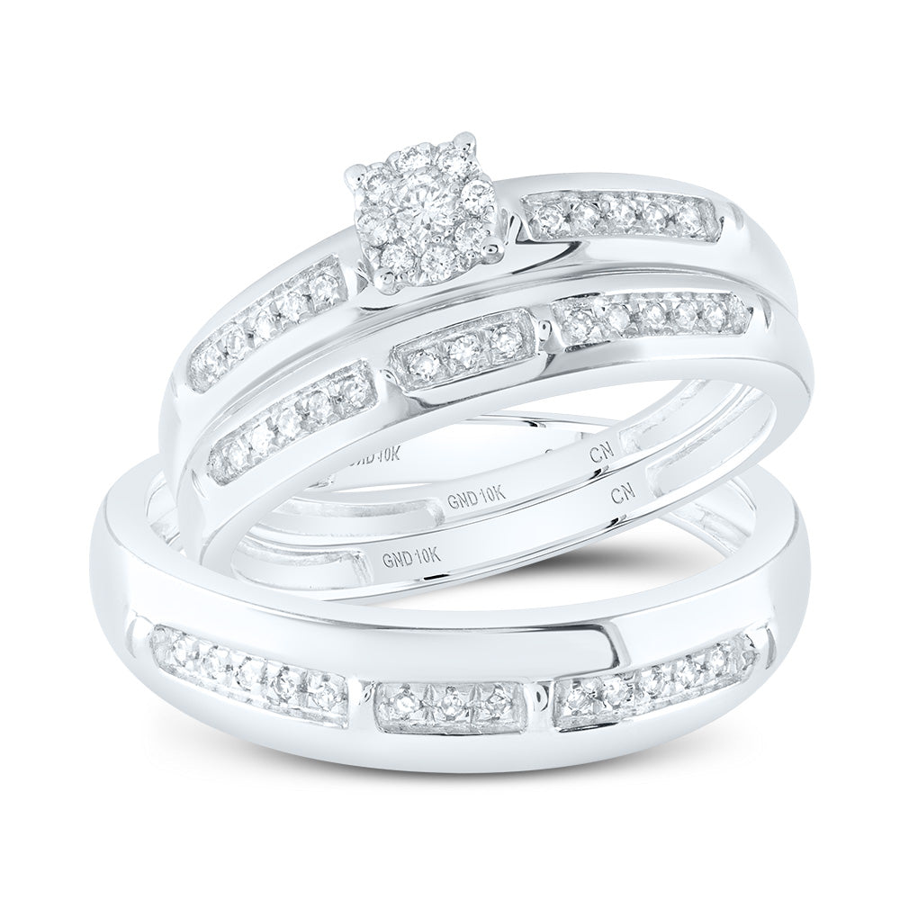 10kt White Gold His & Hers 1/4 Cttw Natural Diamond Fashion Bridal Wedding Ring Band Set, Women Size: 5-9, Men Size: 8-12