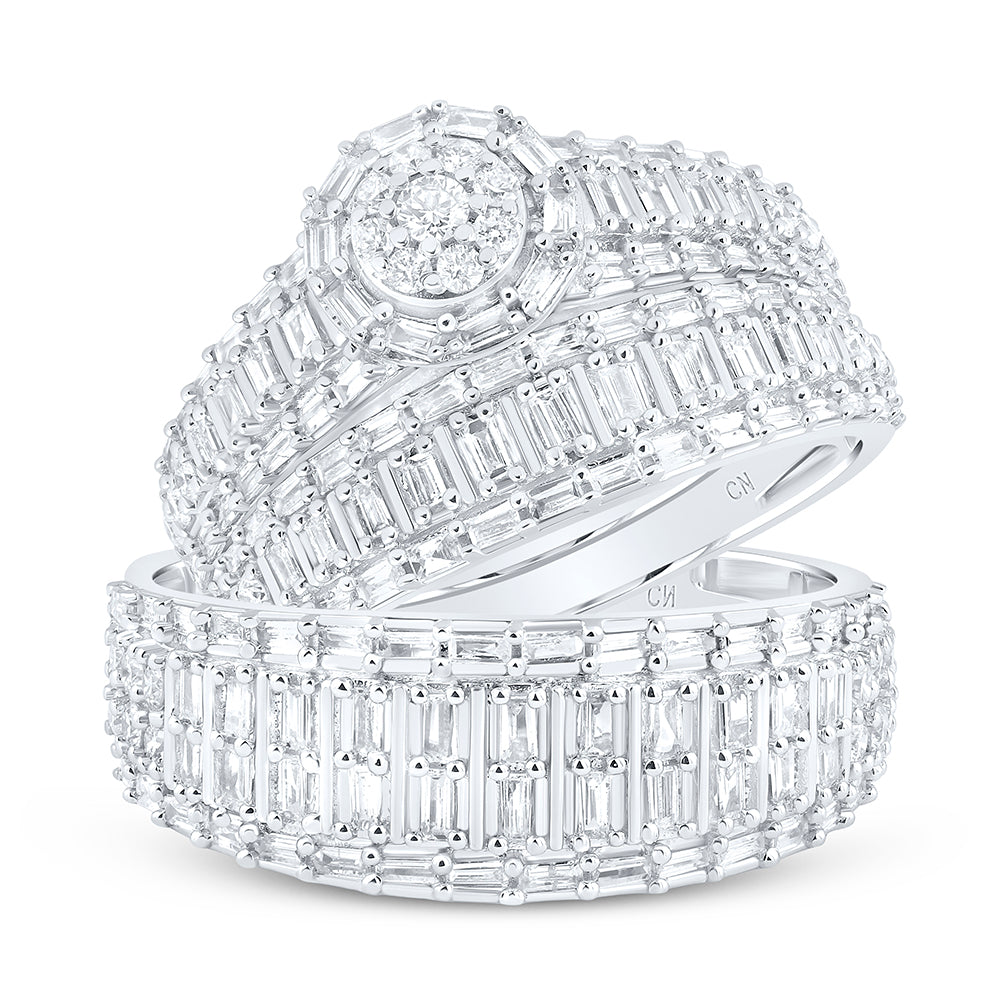 10kt White Gold His & Hers 1 3/8 Cttw Natural Diamond Fashion Bridal Wedding Ring Band Set, Women Size: 5-9, Men Size: 8-12