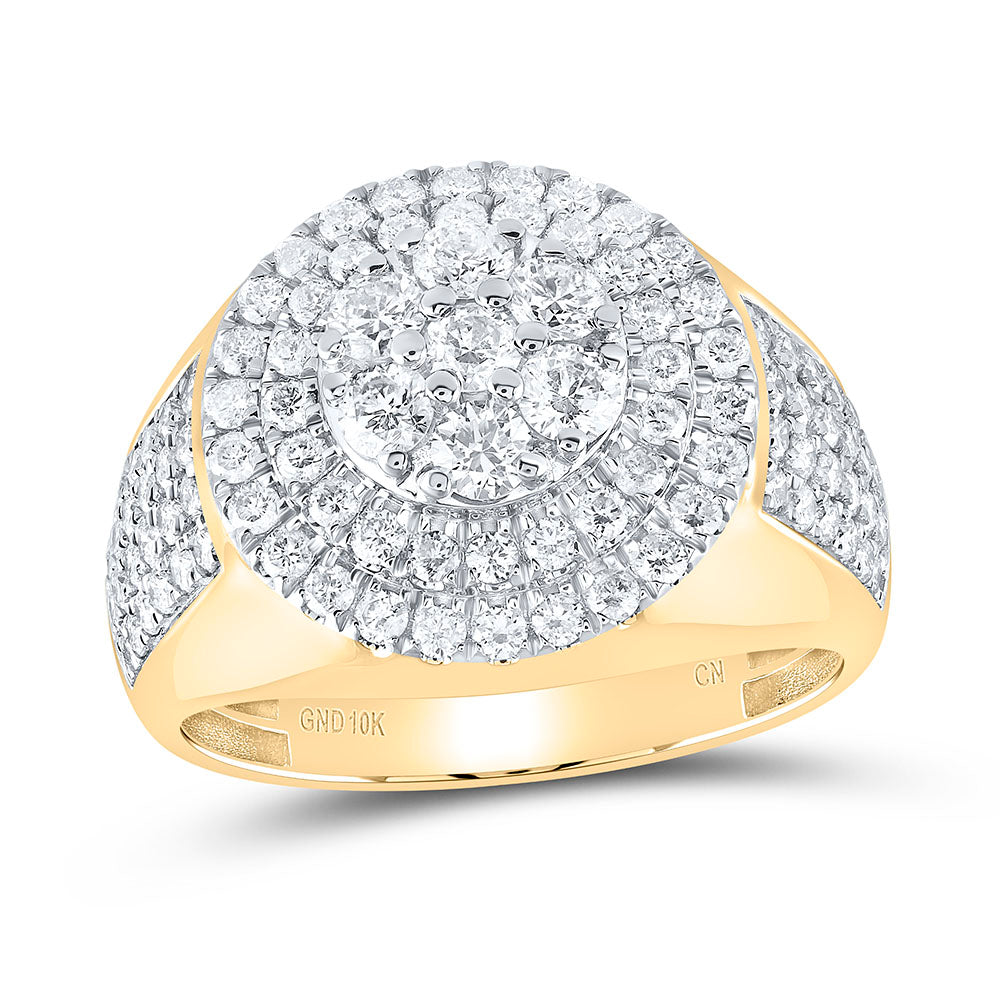 10kt Yellow Gold 2 Cttw Natural Diamond Round Mens Ring, Men Size: 8-12