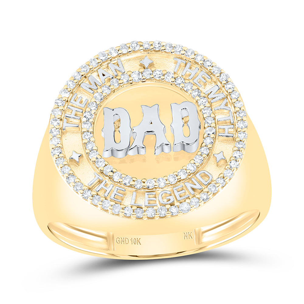 10kt Yellow Gold 1/3 Cttw Natural Diamond " Dad" Mens Ring, Men Size: 8-12
