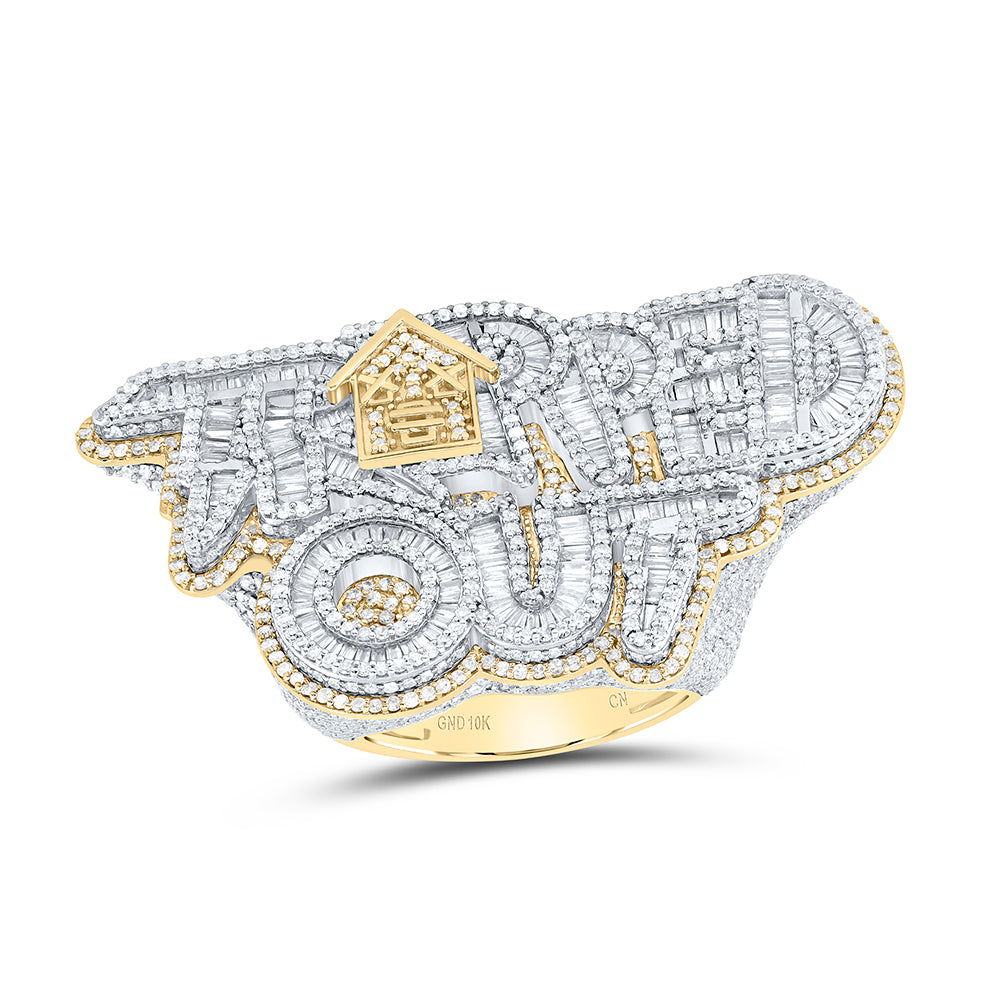 10k Yellow White 7 1/5 Cttw Natural Diamond " Trapped Out" Mens Ring, Men Size: 8-12