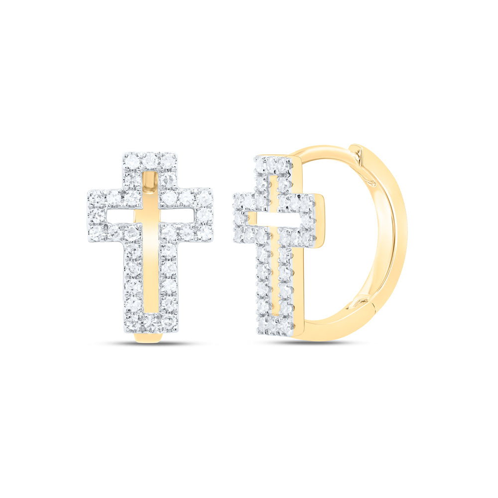 10kt Yellow Gold 1/3 Cttw Natural Diamond Fashion Cross Huggies Hoop Earring
