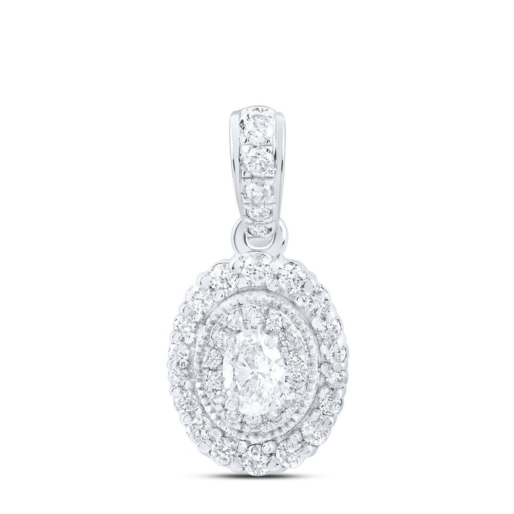 14kt White Gold 3/8 Cttw Natural Diamond Fashion Oval Pendant