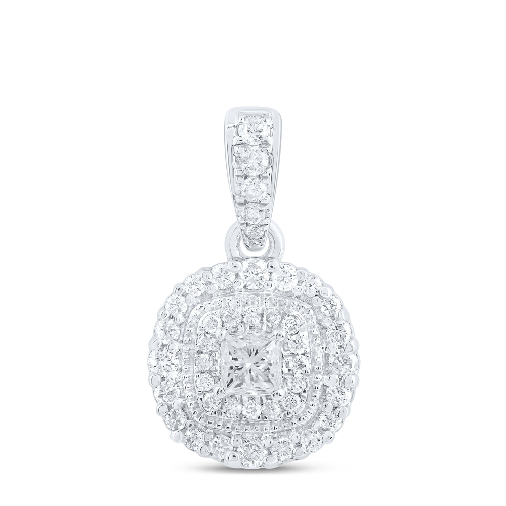 14kt White Gold 3/8 Cttw Natural Diamond Fashion Cushion Pendant