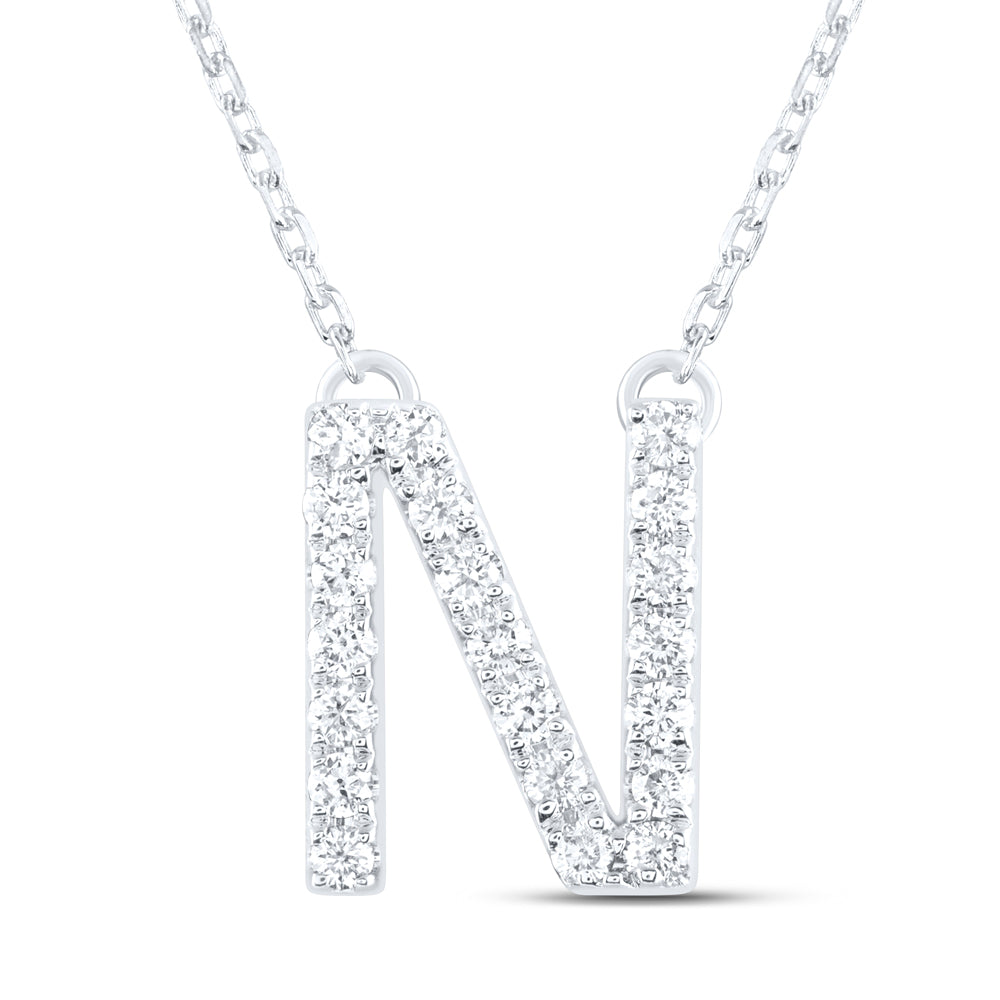 14kt Yellow Or White Gold Natural Diamond Ana M Initial Fashion Necklace, Length: 16 Inch