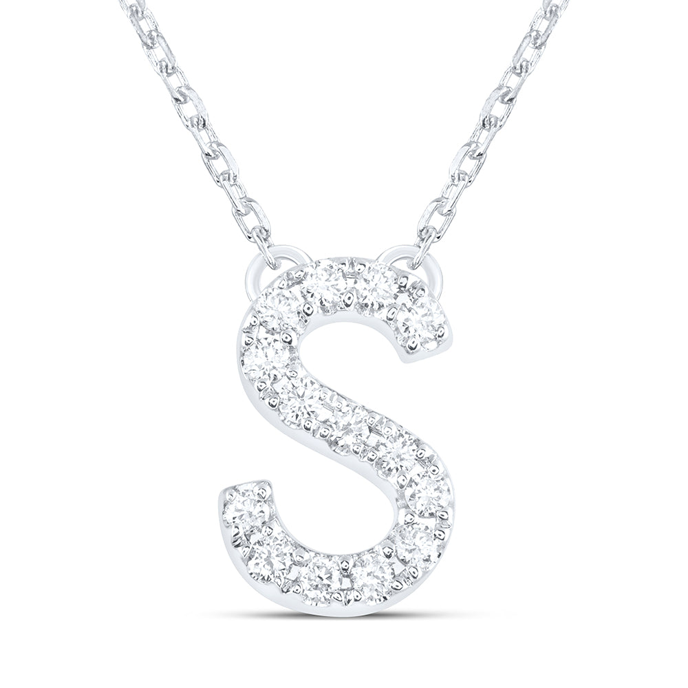 14K White Gold 1/6 Ctw Natural Diamond Initial "S" Fashion Necklace (16 Inch)