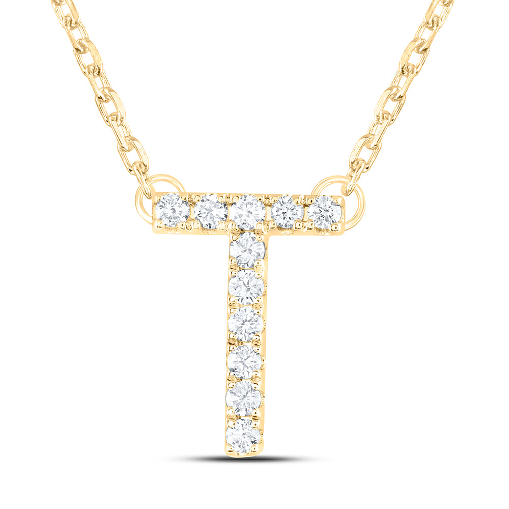 14K Yellow or White Gold 1/8 Ctw Natural Diamond Initial "T" Fashion Necklace (16 Inch)