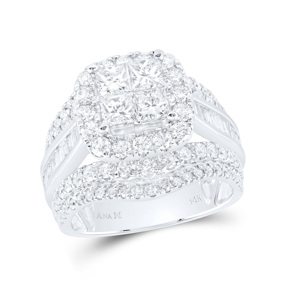 14kt White Gold 3 Cttw Natural Diamond Cushion Single Halo Wedding Engagement Anniversary Bridal Set, Women Size: 5-9