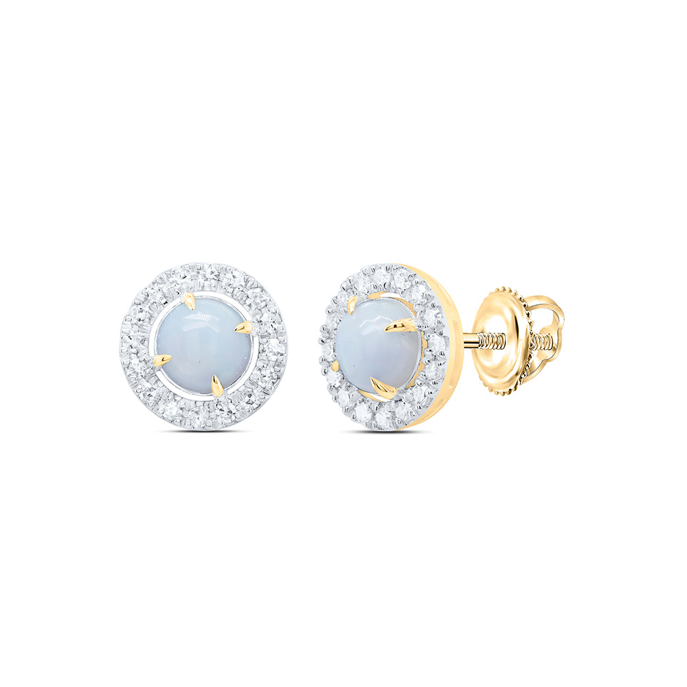 10kt Yellow Gold 1/4 Cttw Natural Diamond 5mm Opal Natural Gem Round Stud Earring
