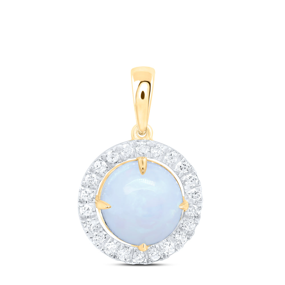 10kt Yellow Gold 1/5 Cttw Natural Diamond 8mm Opal Natural Gem Round Pendant
