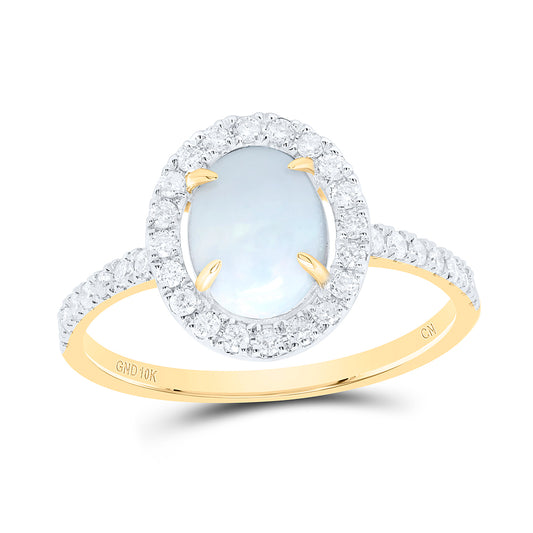 10kt Yellow Gold 1/3 Cttw Natural Diamond 8x6mm Opal Natural Gem Oval Wedding Engagement Anniversary Ring, Women Size: 5-9
