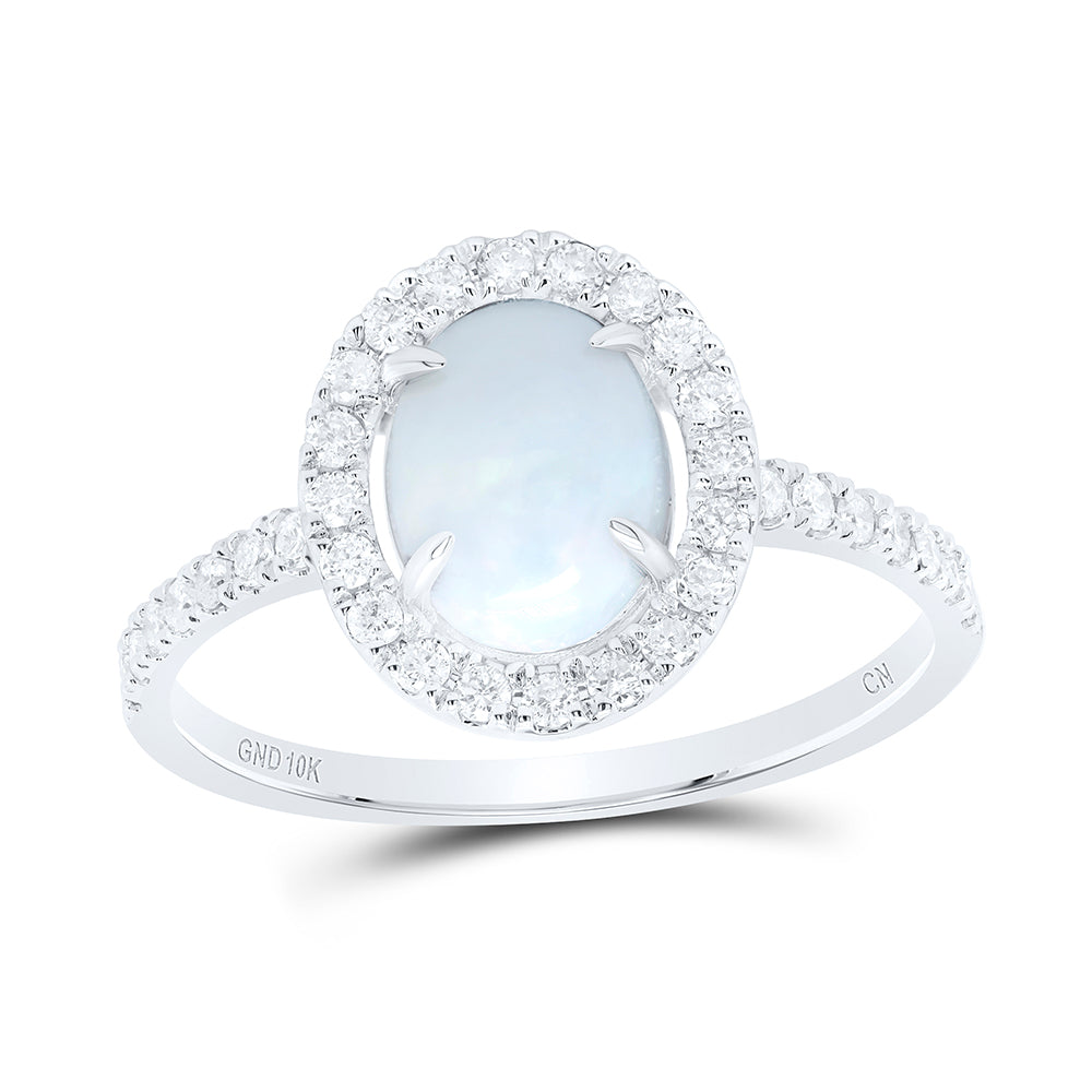 10kt White Gold 1/3 Cttw Natural Diamond 8x6mm Opal Natural Gem Oval Wedding Engagement Anniversary Ring, Women Size: 5-9