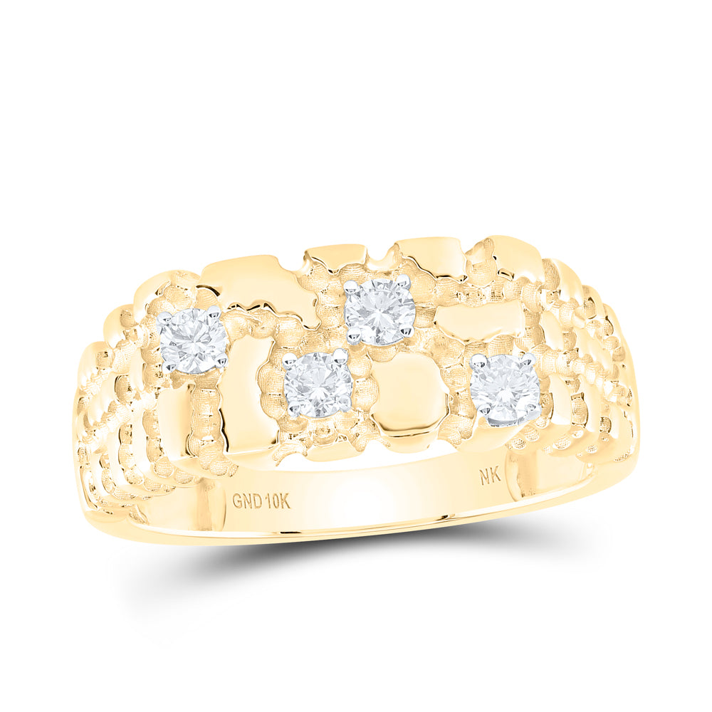 10kt Yellow Gold 1/3 Cttw Natural Diamond Nugget Mens Ring, Men Size: 8-12