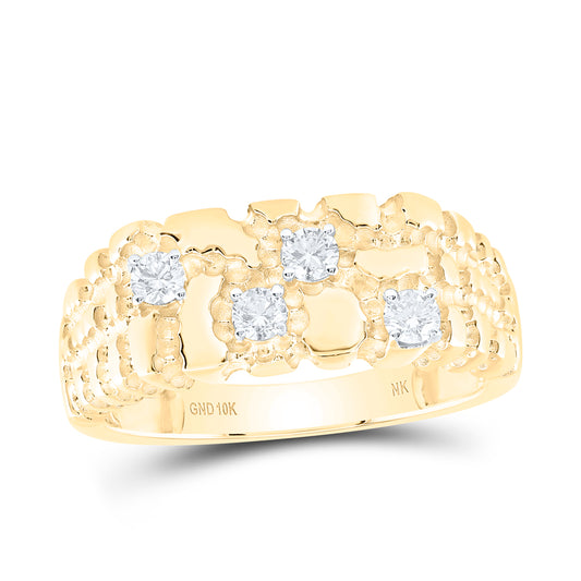 10kt Yellow Gold 1/3 Cttw Natural Diamond Nugget Mens Ring, Men Size: 8-12