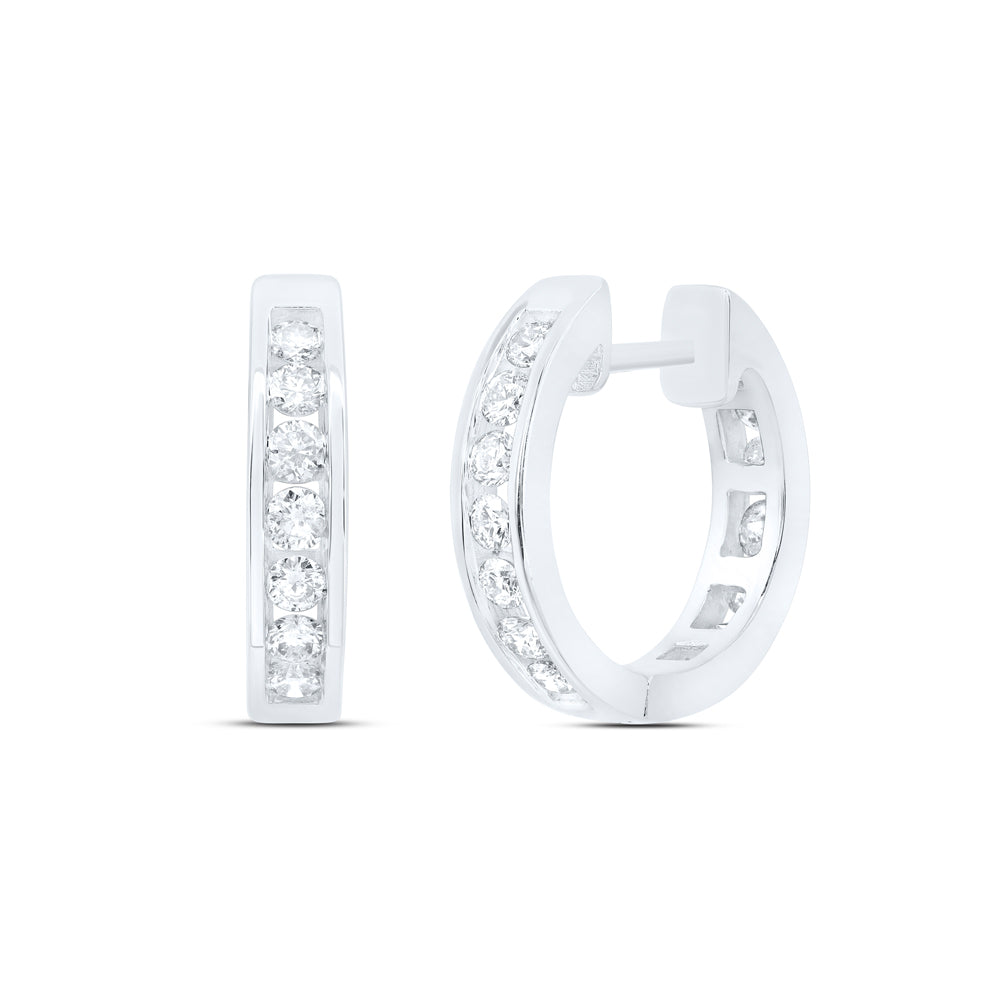 14kt White Gold 7/8 Cttw Natural Diamond Fashion High Hoops Earring