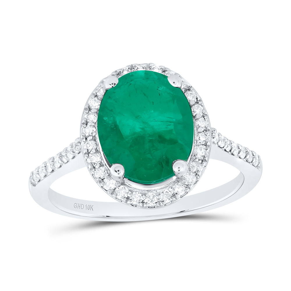 10K White Gold 1/3 Ctw Natural Diamond 10X8 MM Oval Emerald Synthetic Ring, Womens Size: 5-9
