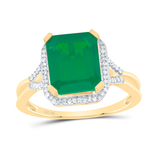 10kt Yellow Gold 1/6 Cttw Natural Diamond 10x8 Mm Emerald Emerald Synthetic Wedding Engagement Anniversary Ring, Women Size: 5-9