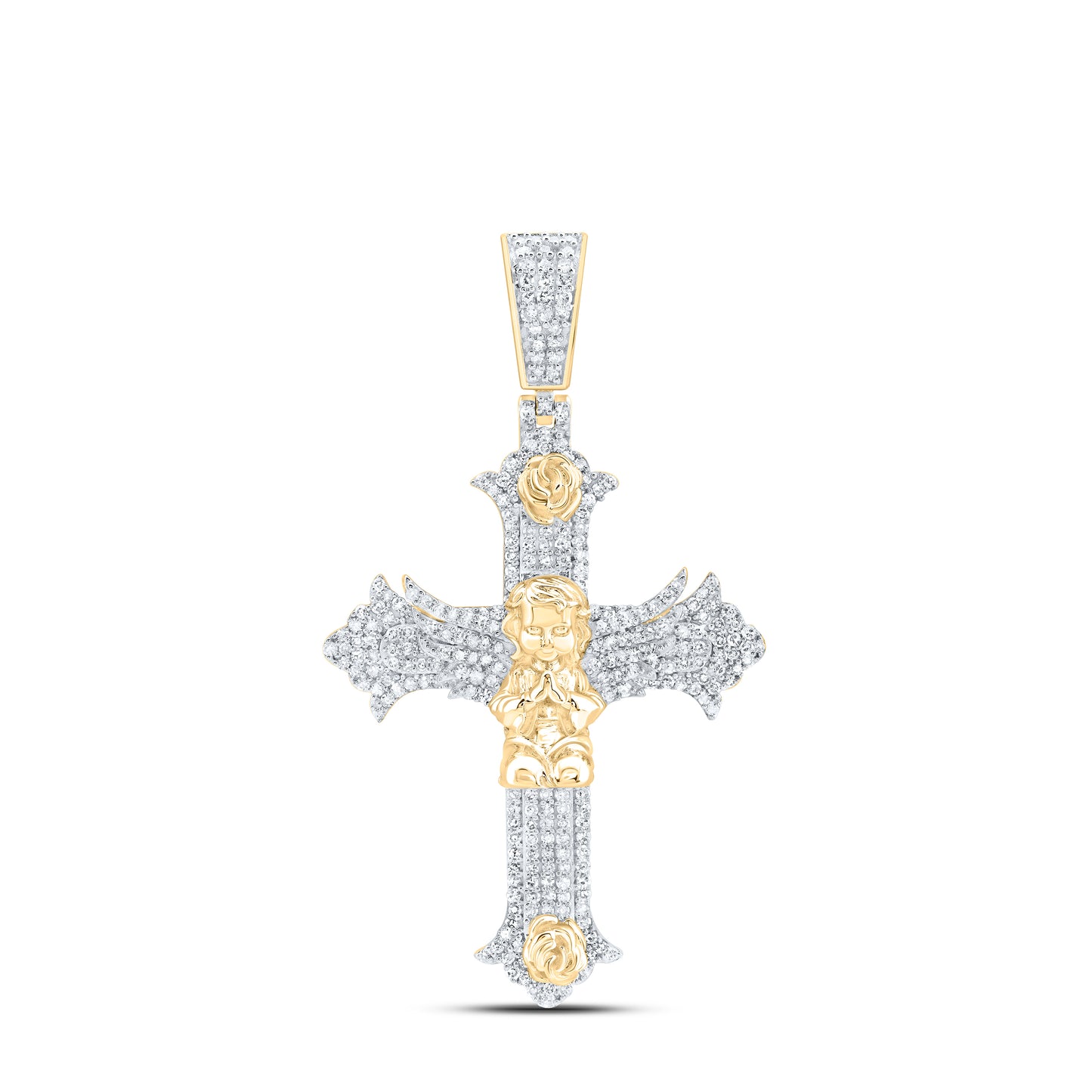 10kt Yellow Gold 1 Cttw Natural Diamond Angel Cross Mens Charm