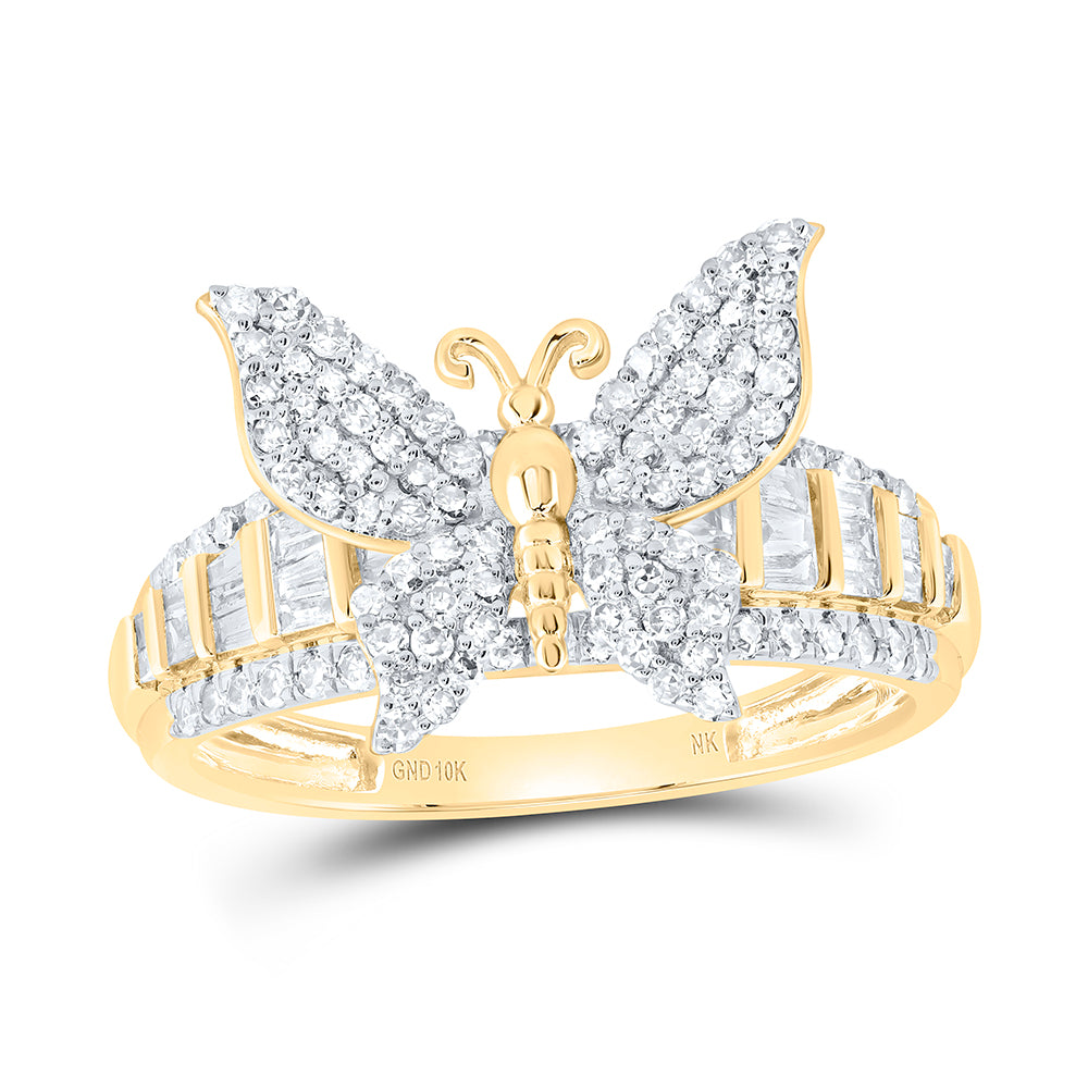 10kt Yellow Gold 5/8 Cttw Natural Diamond Wedding Engagement Anniversary Butterfly Ring, Women Size: 5-9