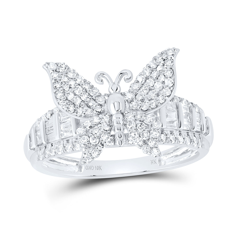 10kt White Gold 5/8 Cttw Natural Diamond Wedding Engagement Anniversary Butterfly Ring, Women Size: 5-9