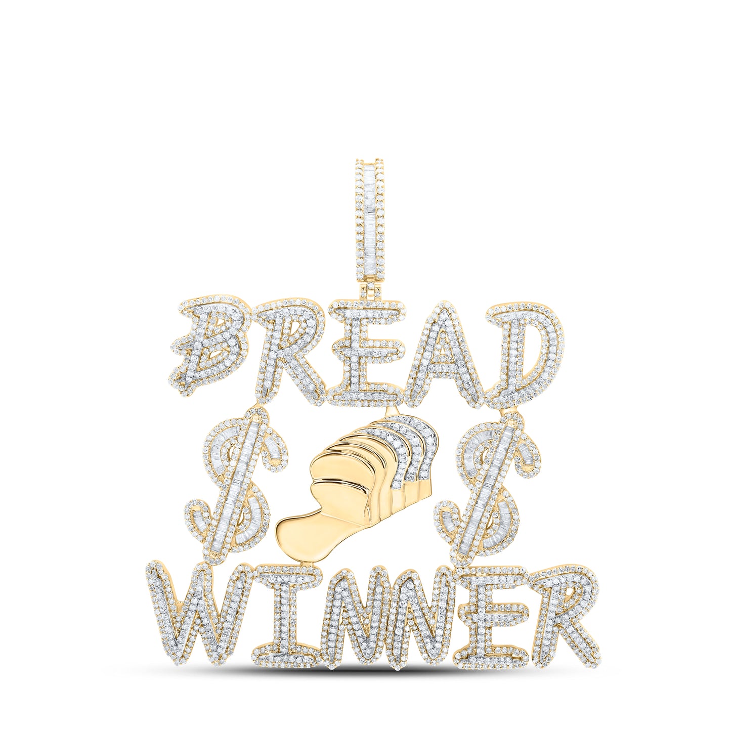 10K Yellow Gold 5 7/8Ctw Natural Diamond Bread Winner Mens Charm