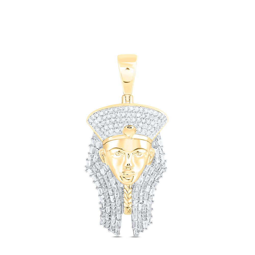 10kt Yellow Gold 7/8 Cttw Natural Diamond Egyptian Tut Pharaoh Mens Charm