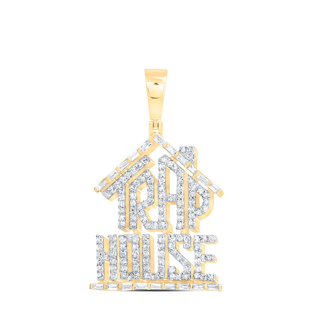 10kt Yellow Gold 1 Cttw Natural Diamond Trap House Mens Charm