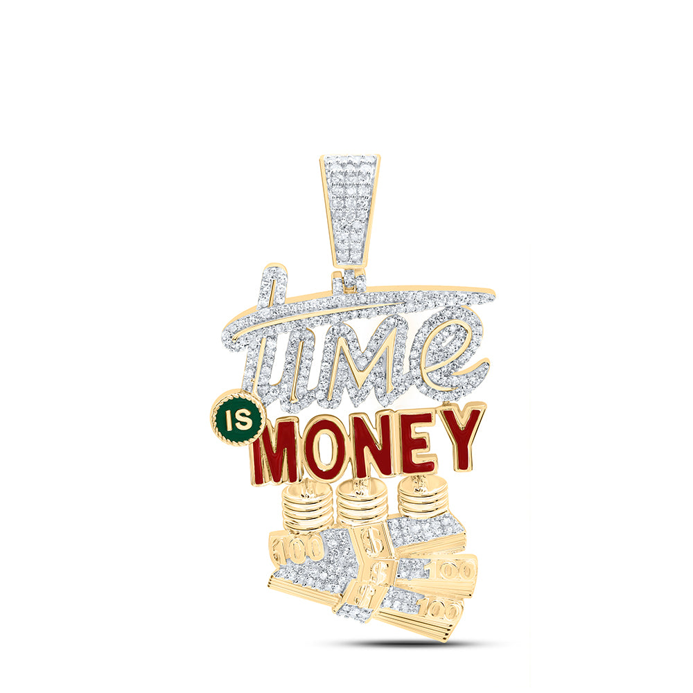10kt Yellow Gold 7/8 Cttw Natural Diamond Time Money Mens Charm