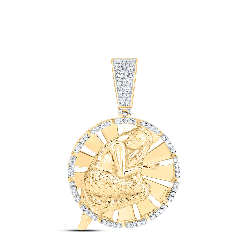 10kt Yellow Gold 1/2 Cttw Natural Diamond Mermaid Pearl Pendant