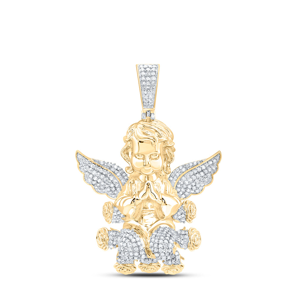 10kt Yellow Gold 1 1/5 Cttw Natural Diamond Angel Mens Charm
