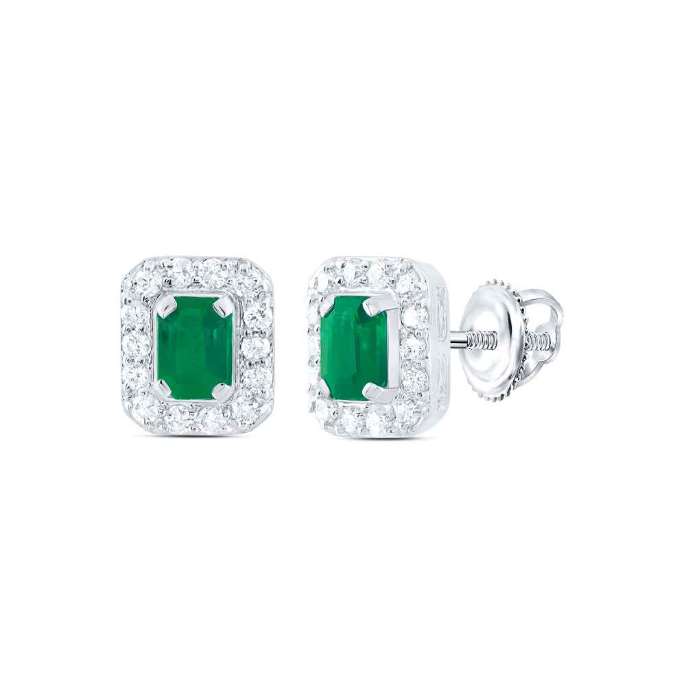 14kt Yellow Or White Or Rose Gold Natural Diamond 4x3mm Emerald Natural Gem Stud Earring