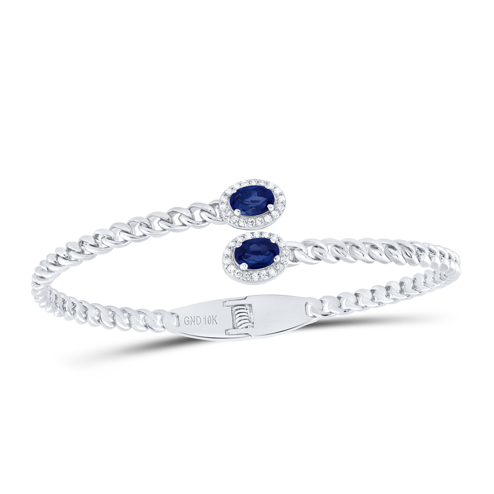 10kt Yellow Or White Gold Natural Diamond 6x4 Mm Oval Synthetic Bangle (60x48mm)